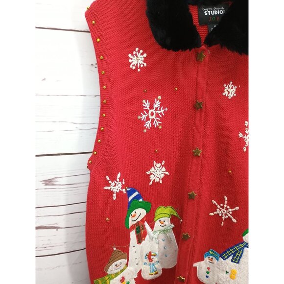 Womens Holiday Snowman Medium Vest By Studio Joy Size Medium - Picture 4 of 7